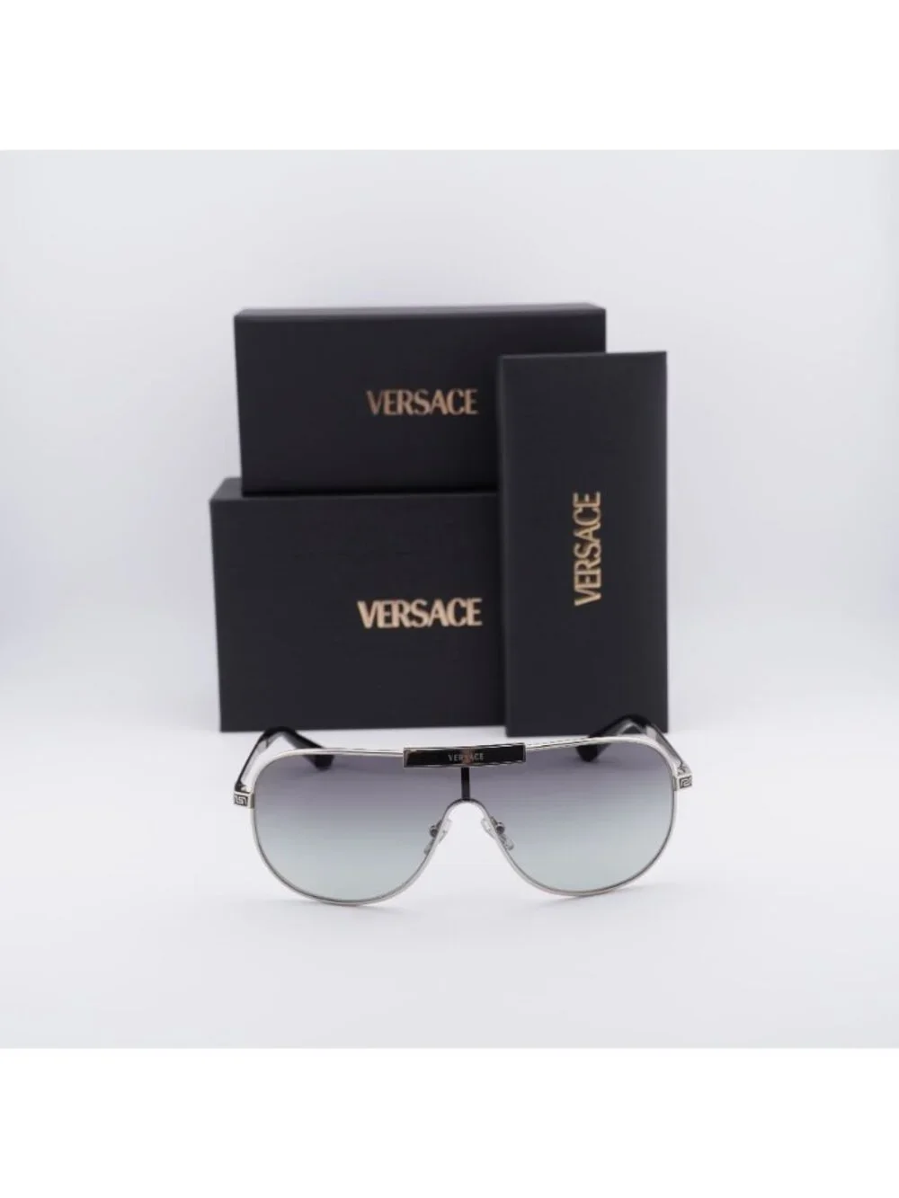 Versace VE2293 100011 Shield Sunglasses – Silver / Grey